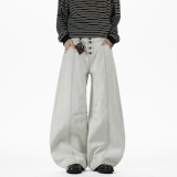 现货A412-DM537-特P55-限价98-灰白排扣弯刀解构牛仔裤，男装牛仔裤，电商A412