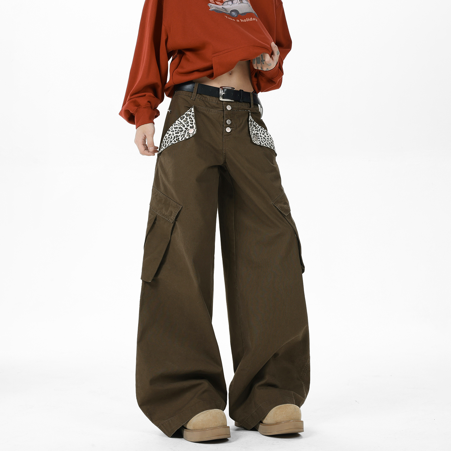 现货A412-DM510-特P60-限价108豹纹拼接大口袋纽扣廓形直筒牛仔裤,男装牛仔裤,电商A412 现货A412-DM510-特P60-限价108豹纹拼接大口袋纽扣廓形直筒牛仔裤,男装牛仔裤,电商A412