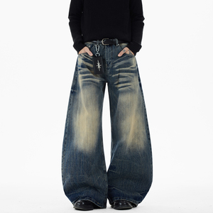 现货A412-DM540-特P59-限价108加厚原版竹节纹水洗做旧廓形牛仔裤，男装牛仔裤，电商A412