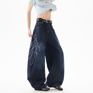 现货A412-DM412-特P48-限88-黑色玫瑰刺绣弯刀牛仔裤,男装牛仔裤,电商A412