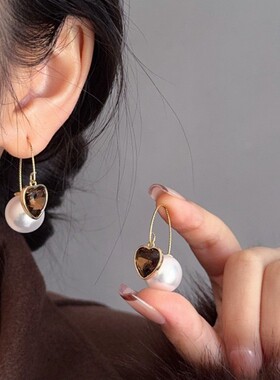黑糖饰品耳饰一款多戴法式爱心珠珠后挂式轻奢耳环时尚百搭E1932