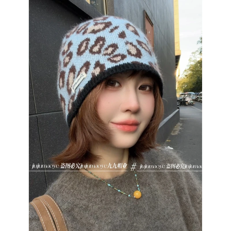 一只小九九甜酷辣妹豹纹针织帽女秋冬保暖显脸小包头冷帽2026秋季