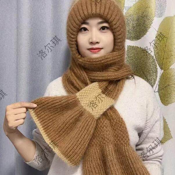 洛尔琪帽业新款冬季毛绒风雪帽冬天保暖护耳包头女帽子围巾一体帽