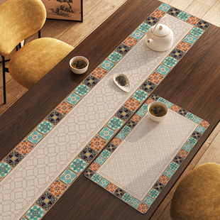 美式复古桌旗软硅藻泥吸水速干茶台杯垫中间长条茶几茶席桌布垫子