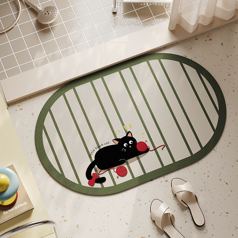 卡通椭圆形浴室地垫硅藻泥吸水速干防滑脚垫轻奢高级感卫生间地毯