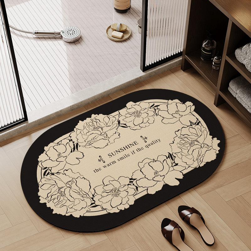 美式浴室门口吸水地垫卫生间椭圆形硅藻泥速干家用脚垫子防滑地毯