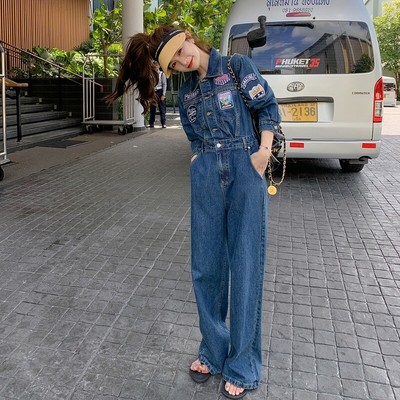 新款牛仔贴标连体裤 新款 秋季时尚新品气质女装