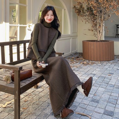 秋季时尚新品气质女装小香风背心裙两件套装氛围感时尚套装裙