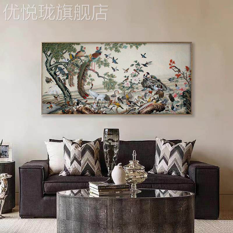 网红百鸟朝凤图国画唐寅唐伯虎新中式花鸟装档画玄饰关进门轻奢高