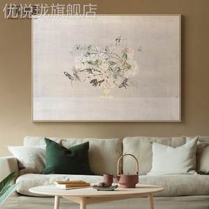 网红高茜仟象映壁新中式花卉沙发背景墙装饰画画大画幅单幅挂画