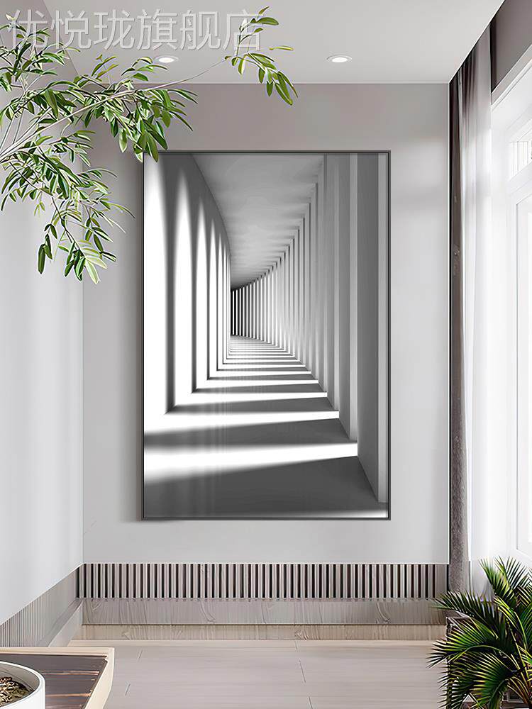 网红现代轻奢玄关装饰画客沙发背墙挂画橙色高厅级感空间延伸景画
