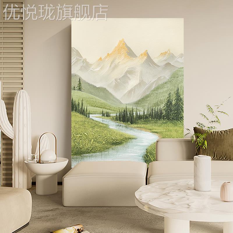 网红.手绘油画《初见金山》侘寂风装饰客厅画挂画抽画象纯手工图片