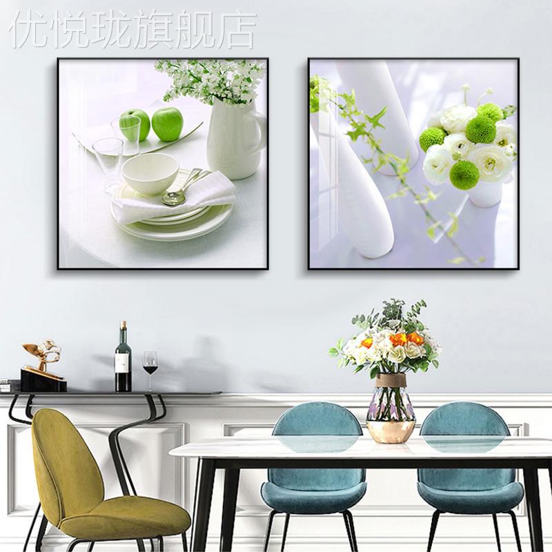 网红新中式免打孔客厅二现画餐厅装饰画代联简约饭厅壁画风背景墙