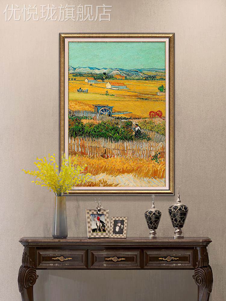 网红莫奈美竖式玄关装饰画世景界名画挂画梵高风大芬油画村版餐厅