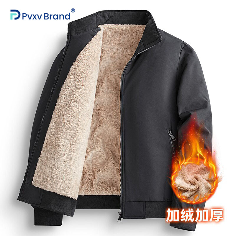 羊羔绒内里加厚男士夹克立领拉链