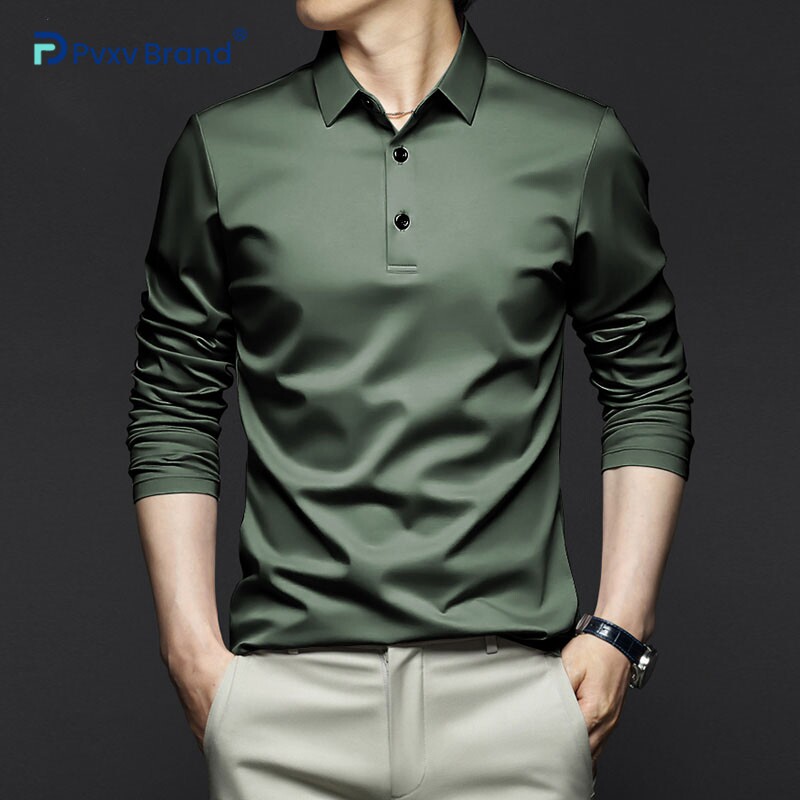 长袖T恤男春秋冬新款莫代尔棉打底衫男商务休闲纯色翻领polo衫男