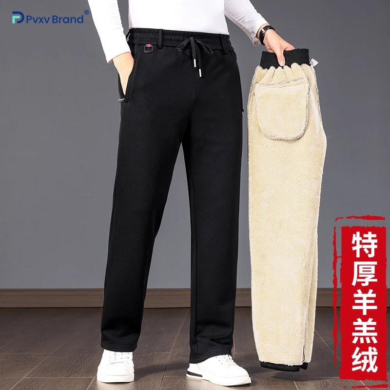 超厚仿羊羔绒裤子男冬季加绒加厚保暖卫裤秋冬款中年休闲运动裤男