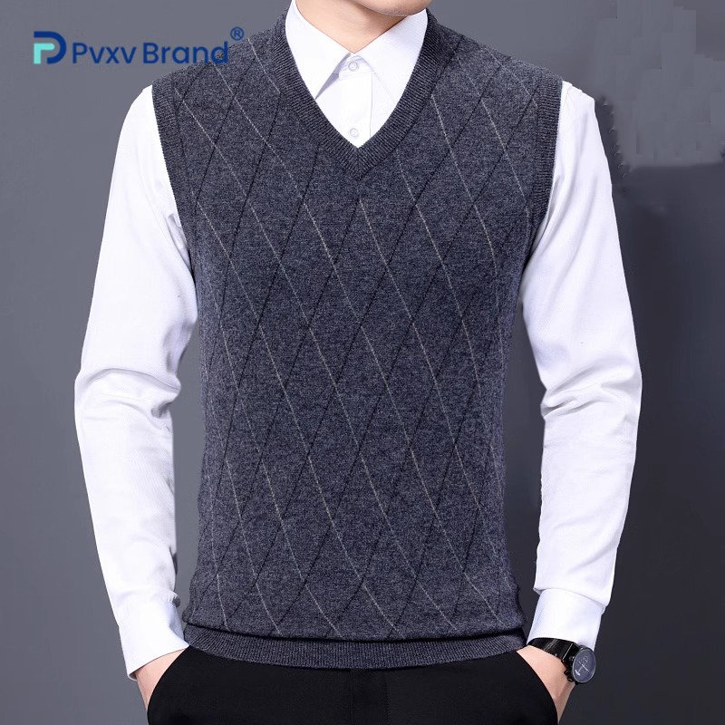羊毛衫男100纯羊毛v领背心
