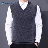 薄款 羊毛衫 男100纯羊毛v领背心高端套头毛衣秋冬季 商务休闲马甲男