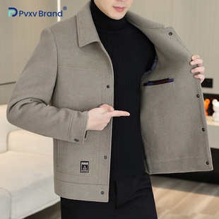 外套男款户外双面毛呢大衣秋冬新款商务风多口袋翻领保暖厚款夹克