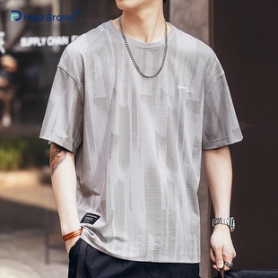 夏季 冰丝速干短袖 2025新款 美式 体恤 T恤男士 宽松凉感半袖