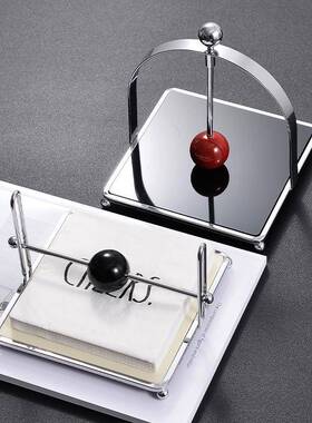 中古风轻奢带球方形纸巾架奶油风酒店餐厅压纸座立式方形纸巾座