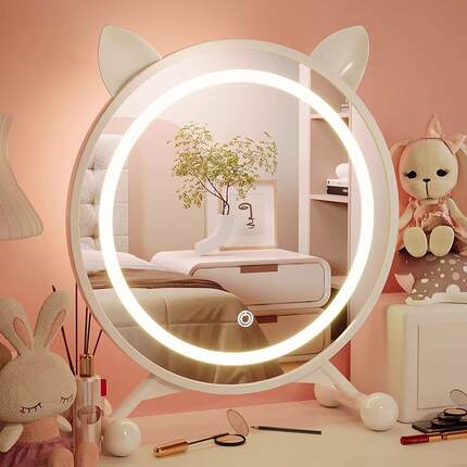 镜子LED台式桌面化妆镜带灯卧室梳妆台梳妆镜高清网红补光镜