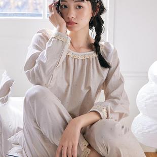 蕾丝宽松上衣日系印花外穿睡衣套装 春夏纯棉印花家居服女2025新款