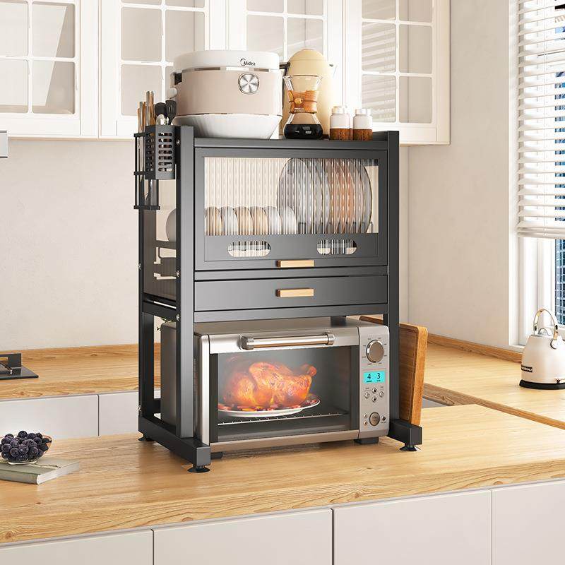 厨房微波炉置物架 台面家用烤箱架子 带防尘碗碟沥水架刀架收纳柜,厨房/烹饪用具,抹布架/厨房清洁收纳架,淘宝优惠券,粉丝福利购,淘宝优惠卷