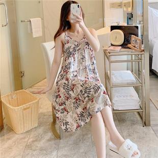 棉绸睡裙女夏薄款 新款 性感人造棉吊带裙日系宫廷风绵绸睡衣家居服