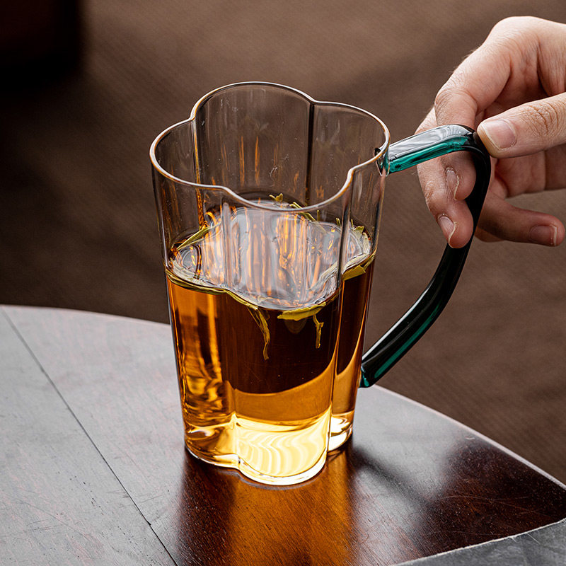 四叶草高硼硅透明玻璃杯家用水杯大容量耐高温办公泡茶杯子ins风