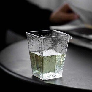 日式 玻璃四方公道杯｜土纹耐高温公杯茶海锤纹金边分茶杯功夫茶具