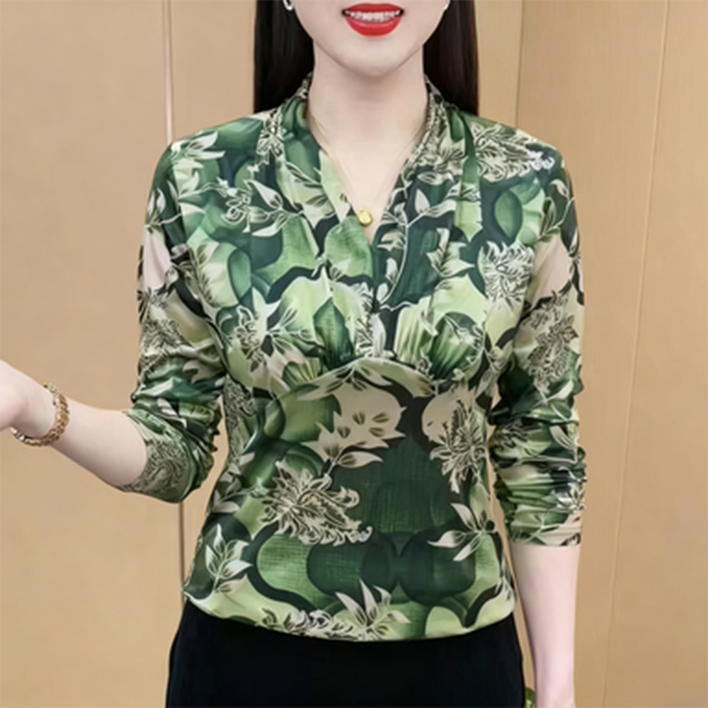 清仓捡漏~碎花印花显瘦洋气时尚V领气质打底衫长袖女遮肚修身上衣
