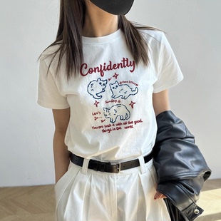 2026夏季小众设计感正肩纯棉短袖t恤女士时尚百搭洋气纯白色上衣