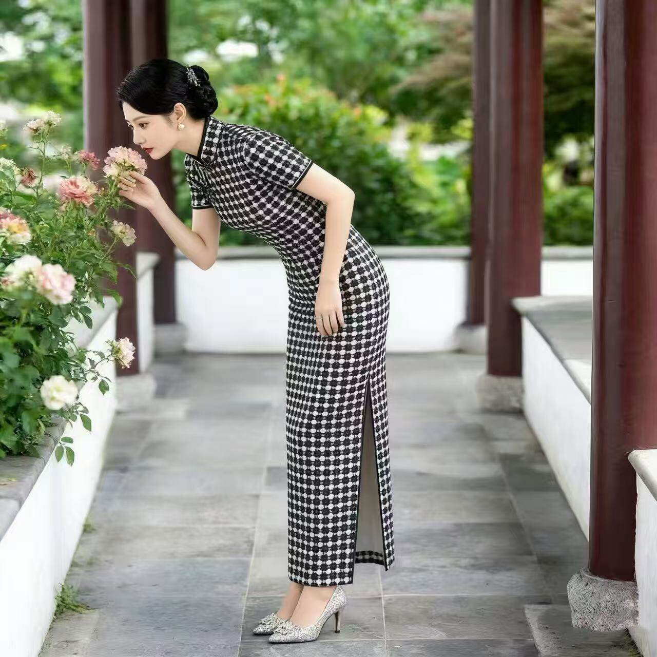 新中式国风春秋新款大码时尚旗袍胖妹妹改良显瘦礼服女装长裙帽子