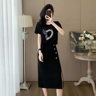 休闲时尚套装裙夏季显瘦气质减龄洋气韩版女士运动风半身裙两件套