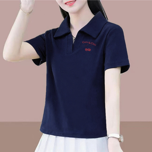 2026新款修身纯棉短袖t恤女款夏季修身简约短款洋气polo领上衣