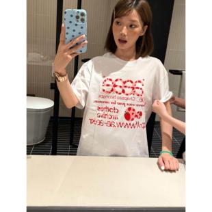 韩国ins aeae字母印花小众正肩短袖T恤宽松修身短款纯棉女上衣夏