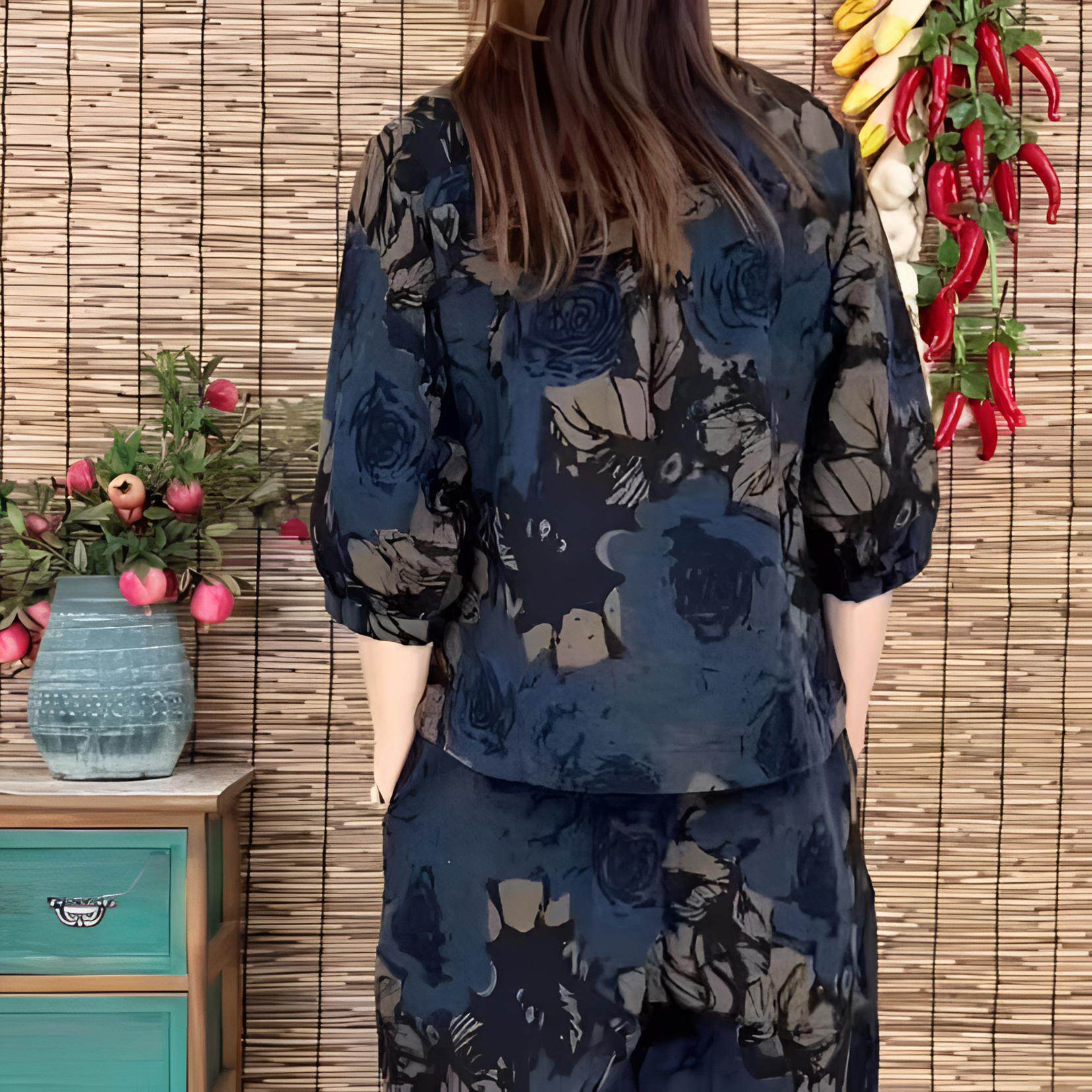 文艺夏款时尚复古套装中老年女装洋气潮妈妈中袖上衣哈伦裤两件套