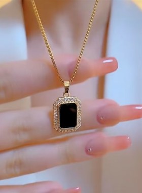 高级感双面黑色项链轻奢气质配饰小众女设计感锁骨链2023年新款