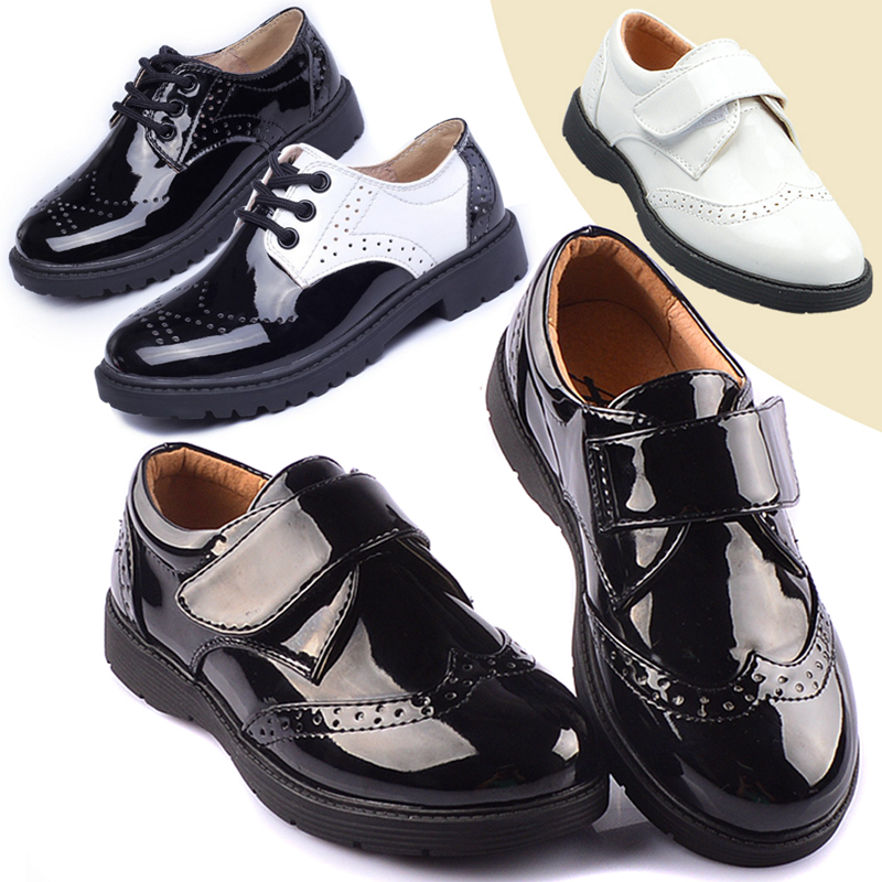 男童黑色皮鞋春秋英伦风小孩西装礼服表演出花童鞋黑白.色学生单