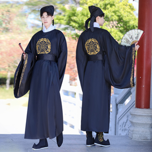 汉服男装黑色圆领袍唐朝官服复原古风长袍中国风正品武侠风剑客