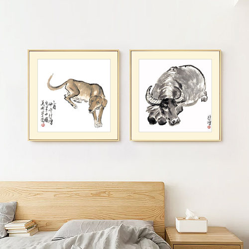 中式装饰画书房挂画卧室床头餐厅饭D厅走廊过道十二生肖动物墙壁