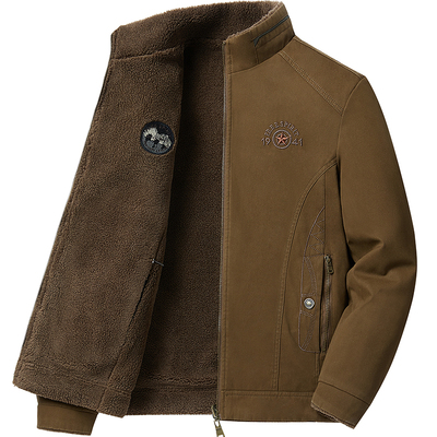 高档加绒加厚纯棉夹克冬季t保暖男装两面穿外套中老年宽松休闲冬