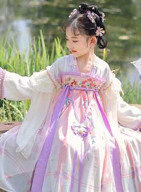 花颜    女童汉服秋装连衣裙长袖中国风改N良古装裙子儿童齐胸襦