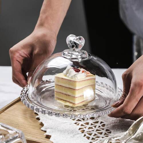 玻璃爱心品家用带盖SHU甜托盘水盘面包试吃盘果透明甜盘品罩展示
