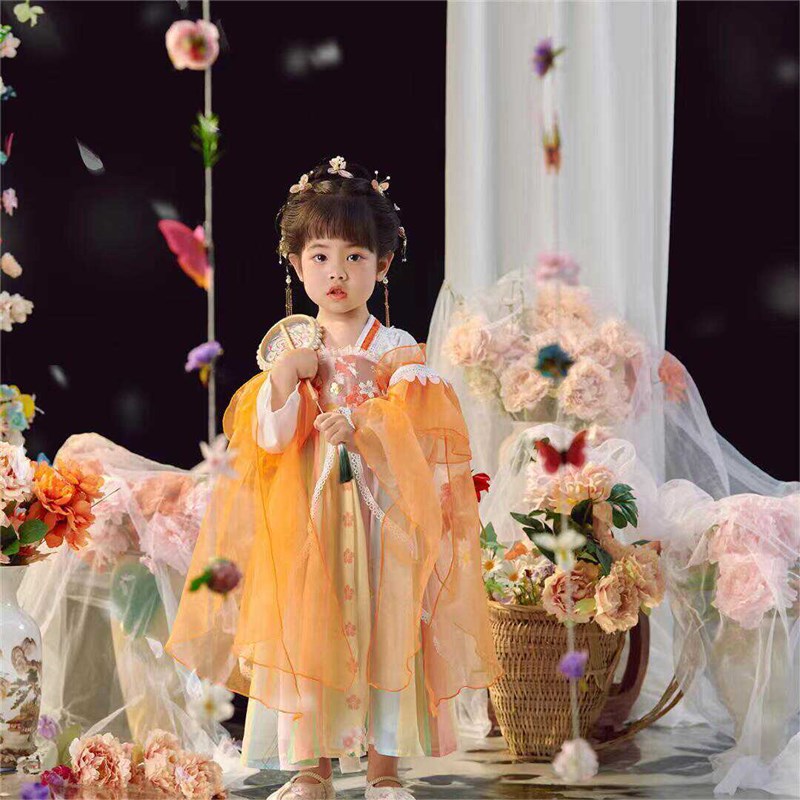 汉服女童中国风仙女襦裙唐朝连衣B裙儿童小女孩古装公主裙子锦鲤