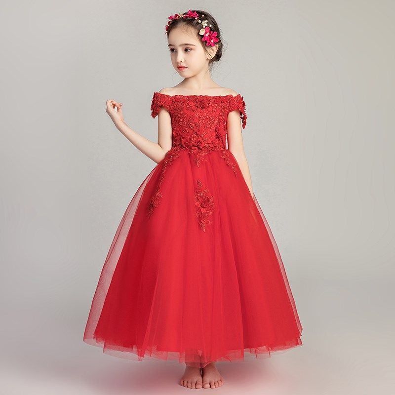 儿童礼服公主裙女童一字肩绑带婚纱童装裙子长款钢琴演出服蓬蓬纱,童装/婴儿装/亲子装,儿童礼服,淘宝优惠券,粉丝福利购,淘宝优惠卷