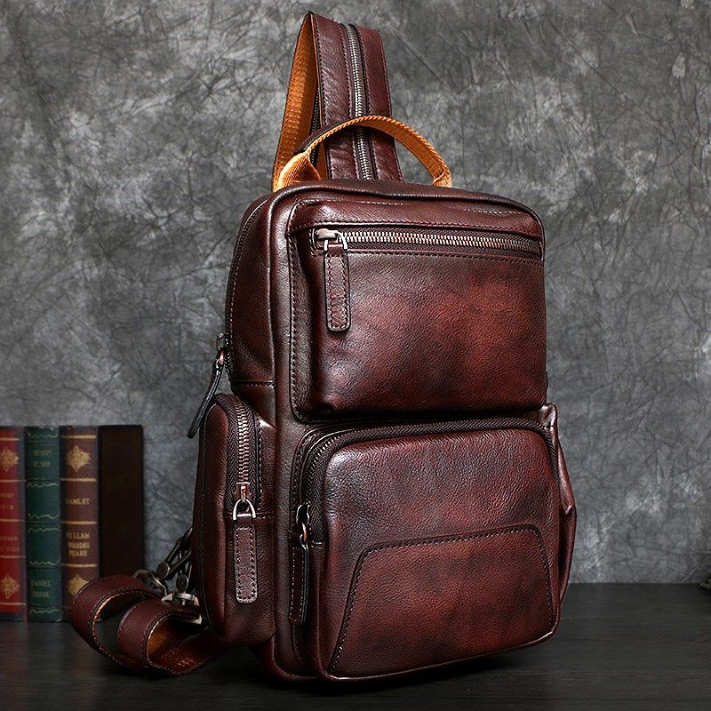 大容量胸包男真皮斜挎包头层牛皮多功能单肩双肩背包两用复古男包,箱包皮具/热销女包/男包,胸包,淘宝优惠券,粉丝福利购,淘宝优惠卷