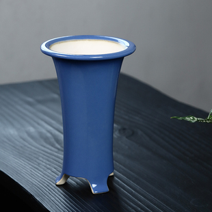 秦夕洪紫砂釉面兰花盆宜兴精v品三脚束腰细苗建兰春夏兰植物桌面